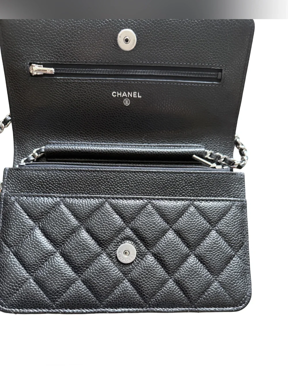 CHANEL Black Quilted Caviar Leather Crossbody with Silver Hardware